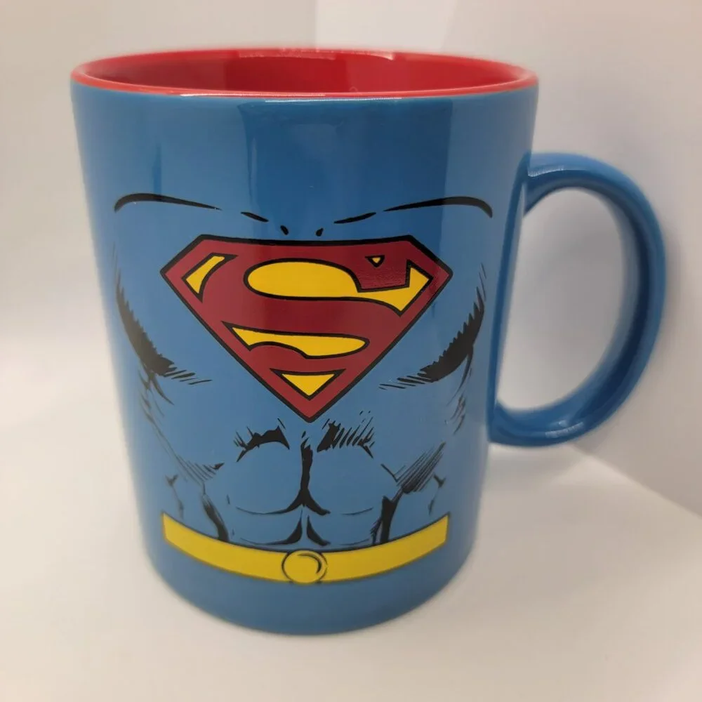 Superman Mug DC Comics Blue Red Logo‎ Vintage Style Heavy Ceramic 4” Glossy ICUP